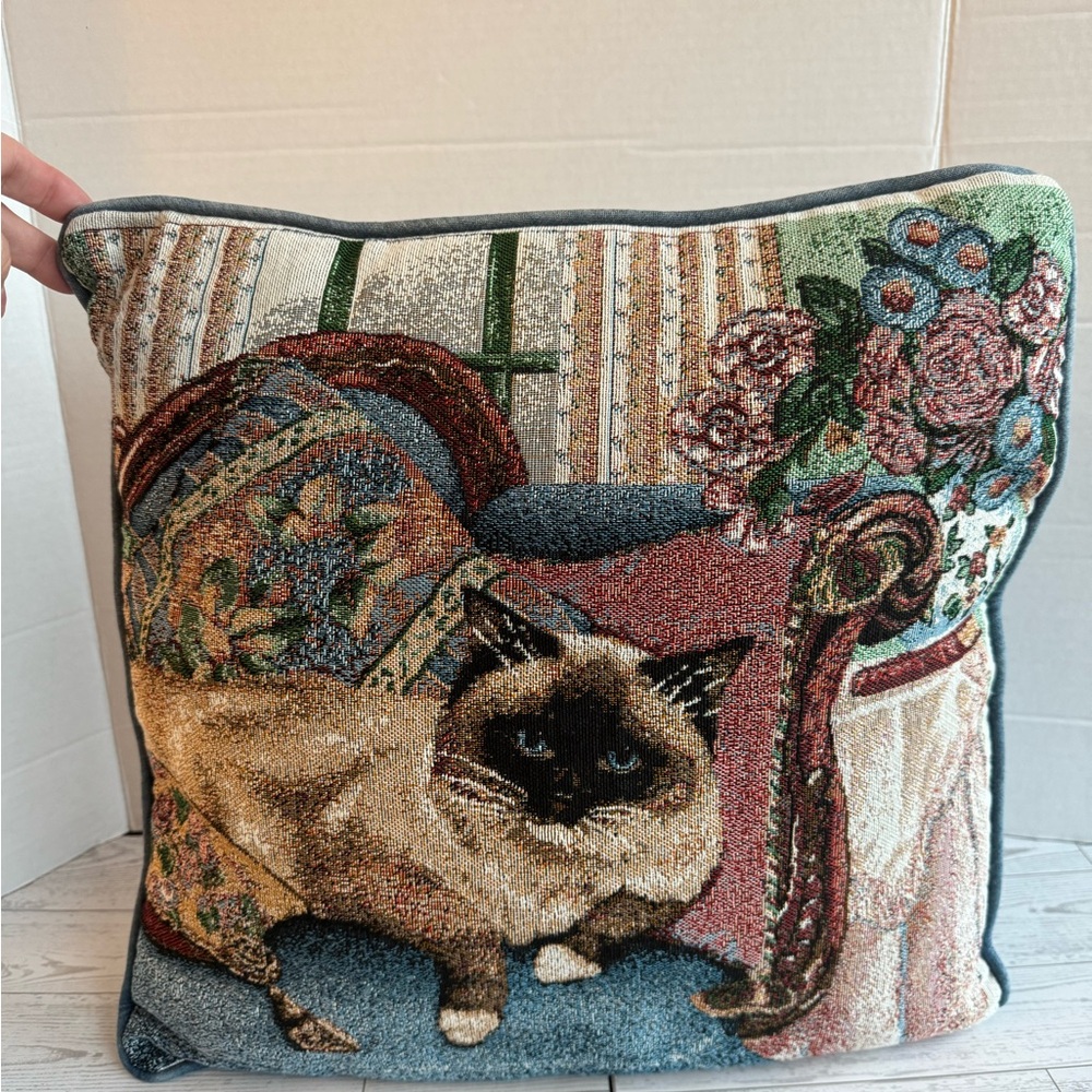 Tapestry Siamese Cat Decorative Pillow - Multicolor